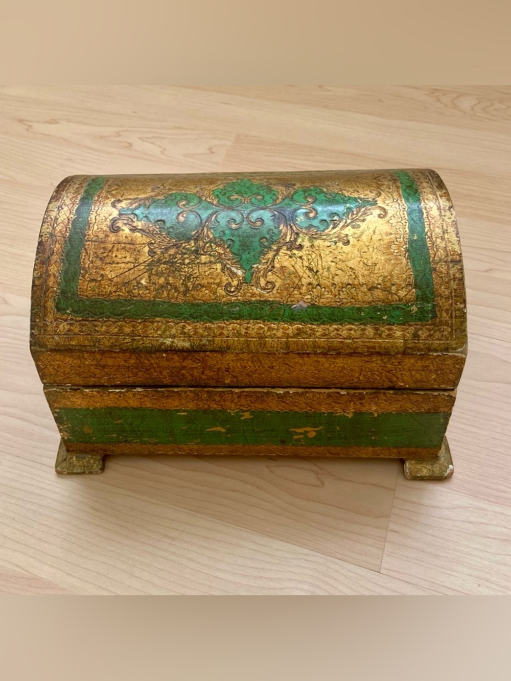Vintage Italian Florentine Tole Trinket Box Chest - Hand Painted - Made in Italy